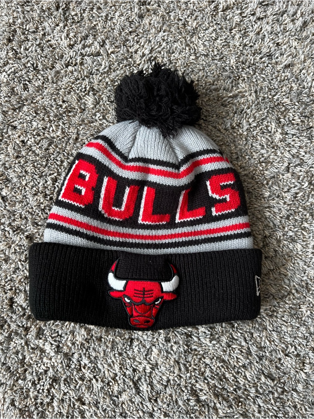 Adult Pom Beanie Hat - Black & Gray